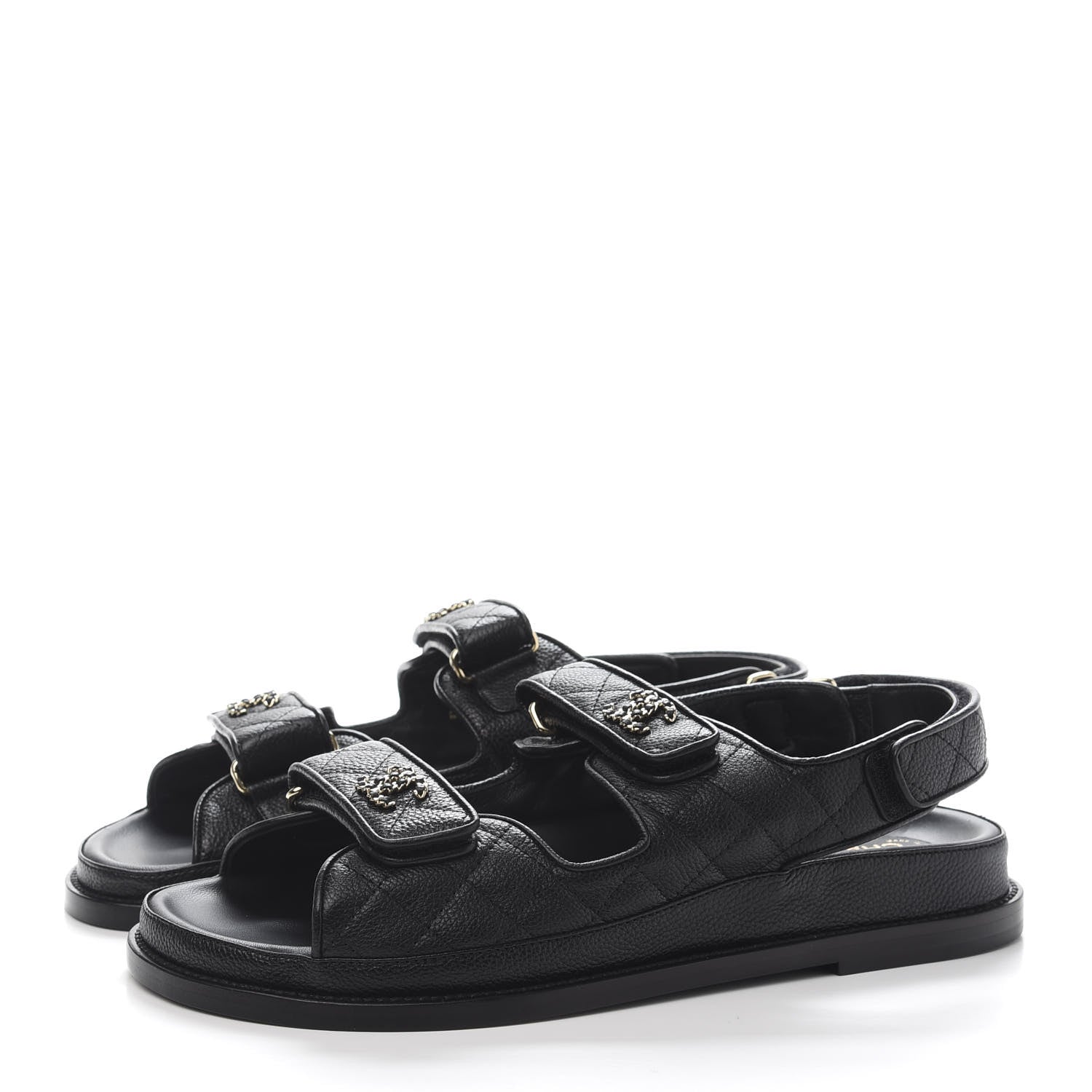Chanel Grained Calfskin Velcro Dad Sandals 40 Black 3 of 9