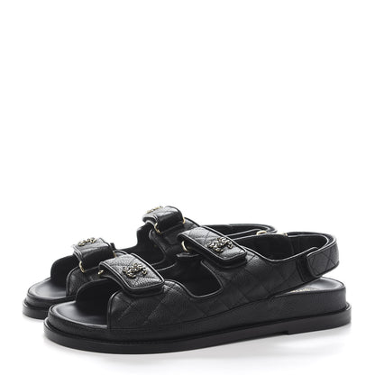 Chanel Grained Calfskin Velcro Dad Sandals 40 Black 3 of 9