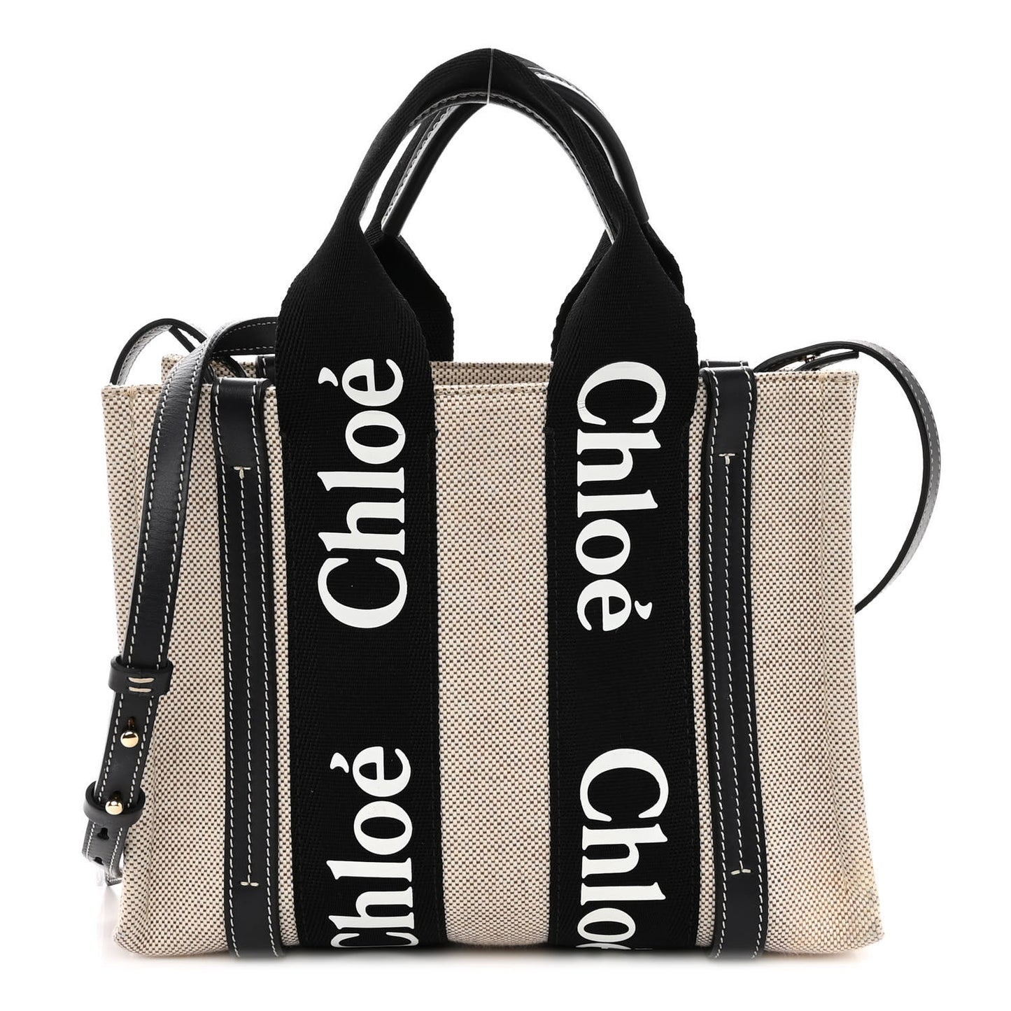 Cotton Calfskin Small Woody Ribbon Tote With Strap Black Blue