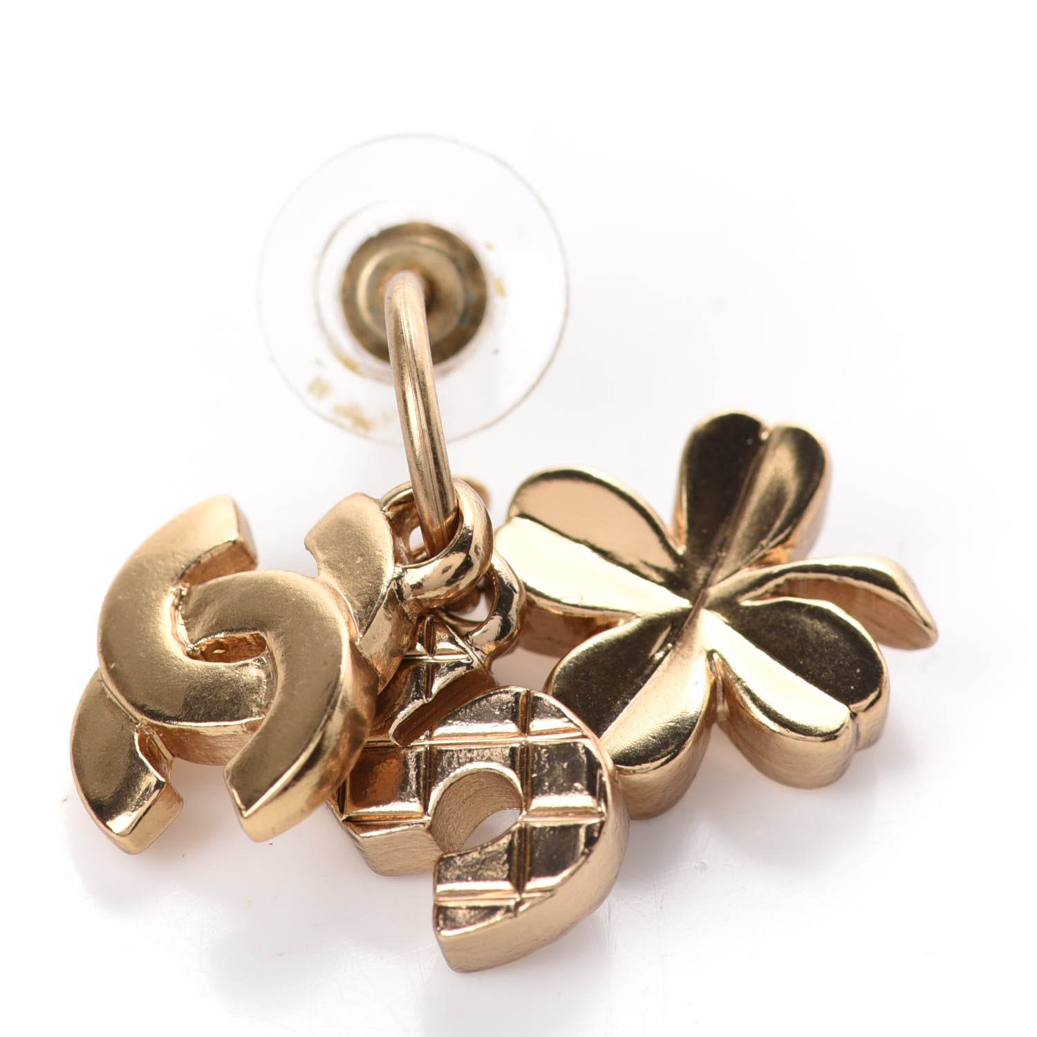 Chanel CC Hoop Drop Charm Earrings Gold 4 of 4