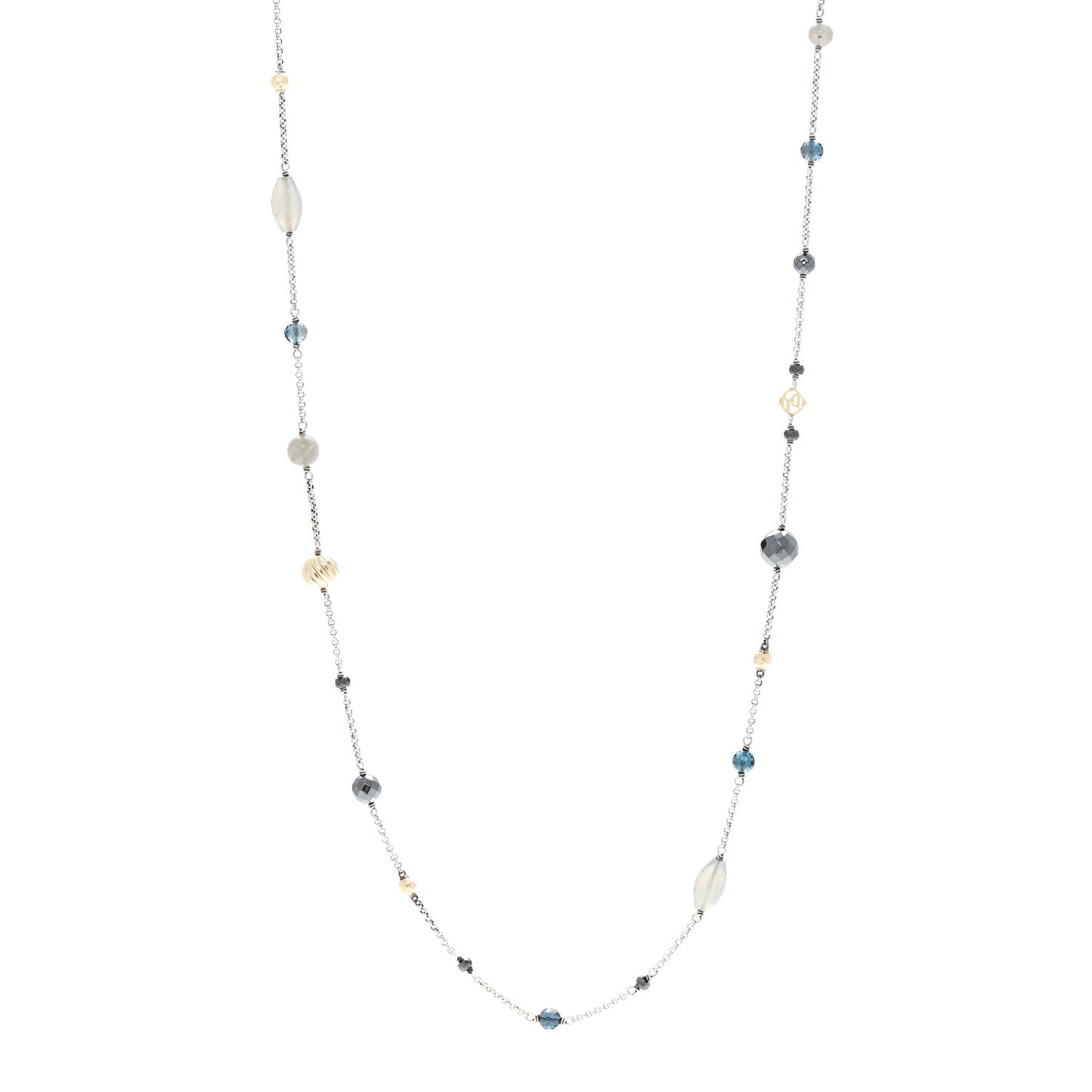 Sterling Silver 18K Yellow Gold Labradorite Hematine Blue Topaz Elements Chain Necklace