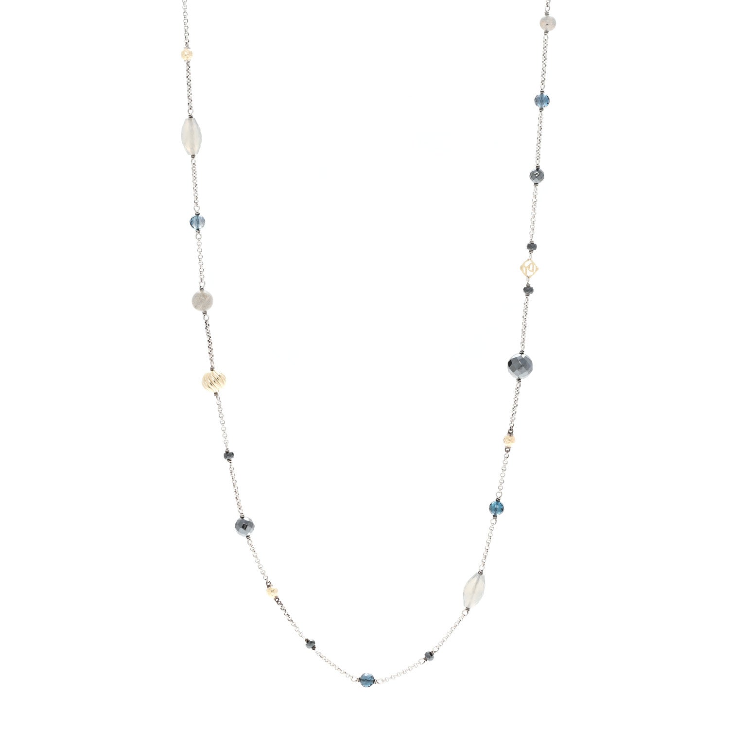 David Yurman Sterling Silver 18K Yellow Gold Labradorite Hematine Blue Topaz Elements Chain Necklace 1 of 4