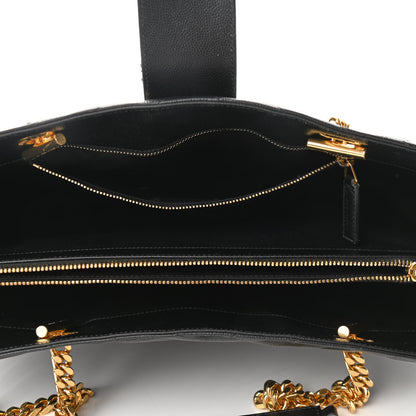 Saint Laurent Grain De Poudre Matelasse Chevron Monogram Shopping Bag Black 5 of 10