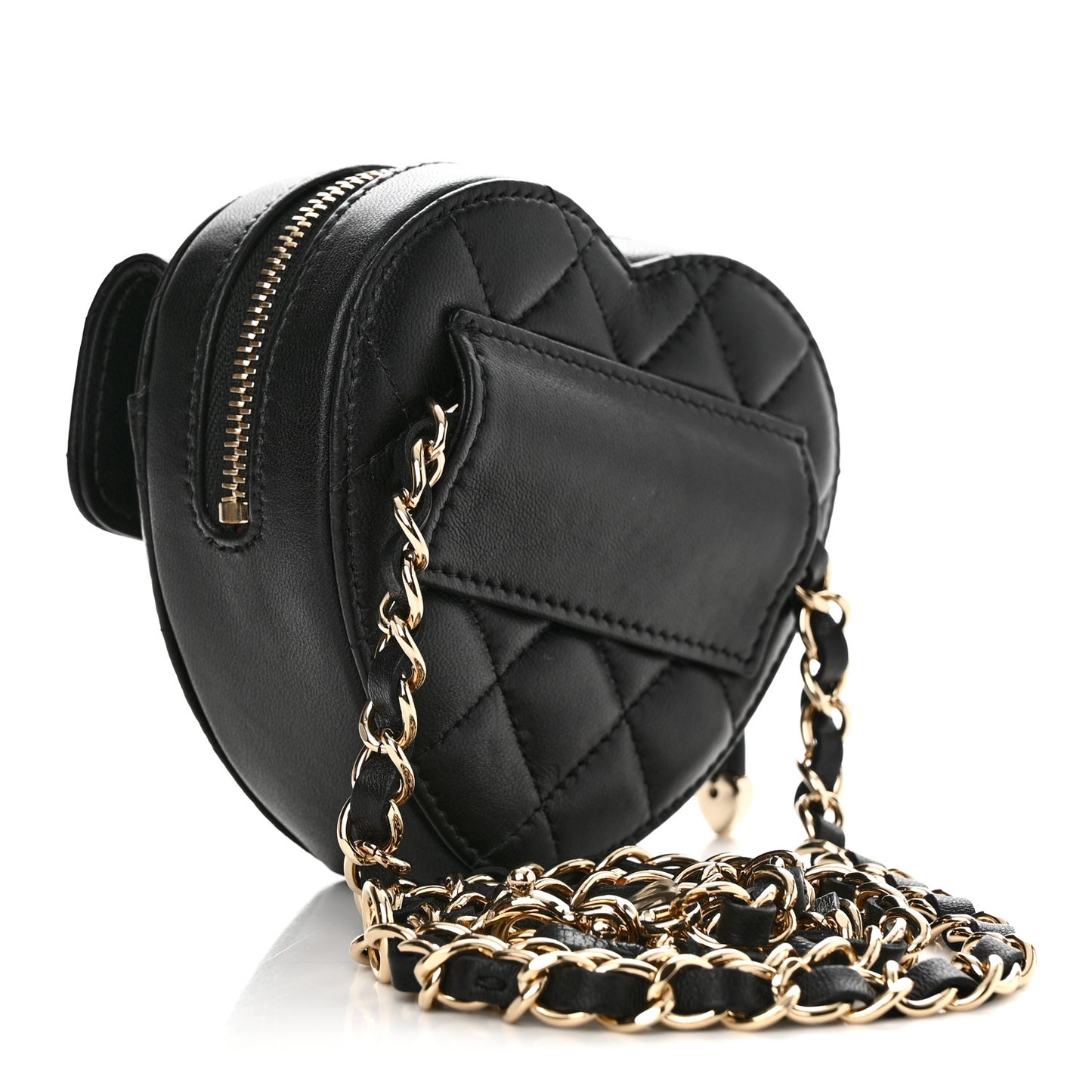 Lambskin Quilted CC In Love Heart Waist Belt Bag With Chain Black