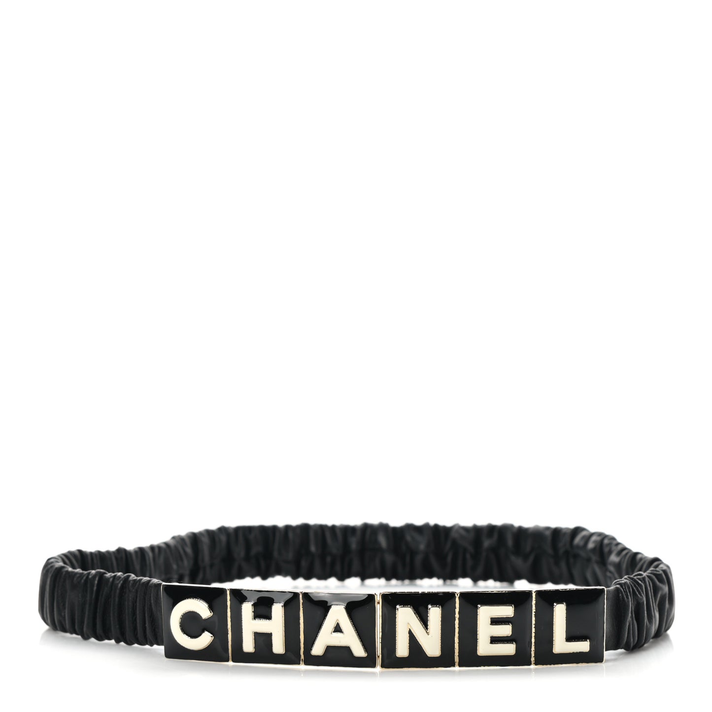 Lambskin Enamel Logo Elastic Belt 75 30 Black Gold