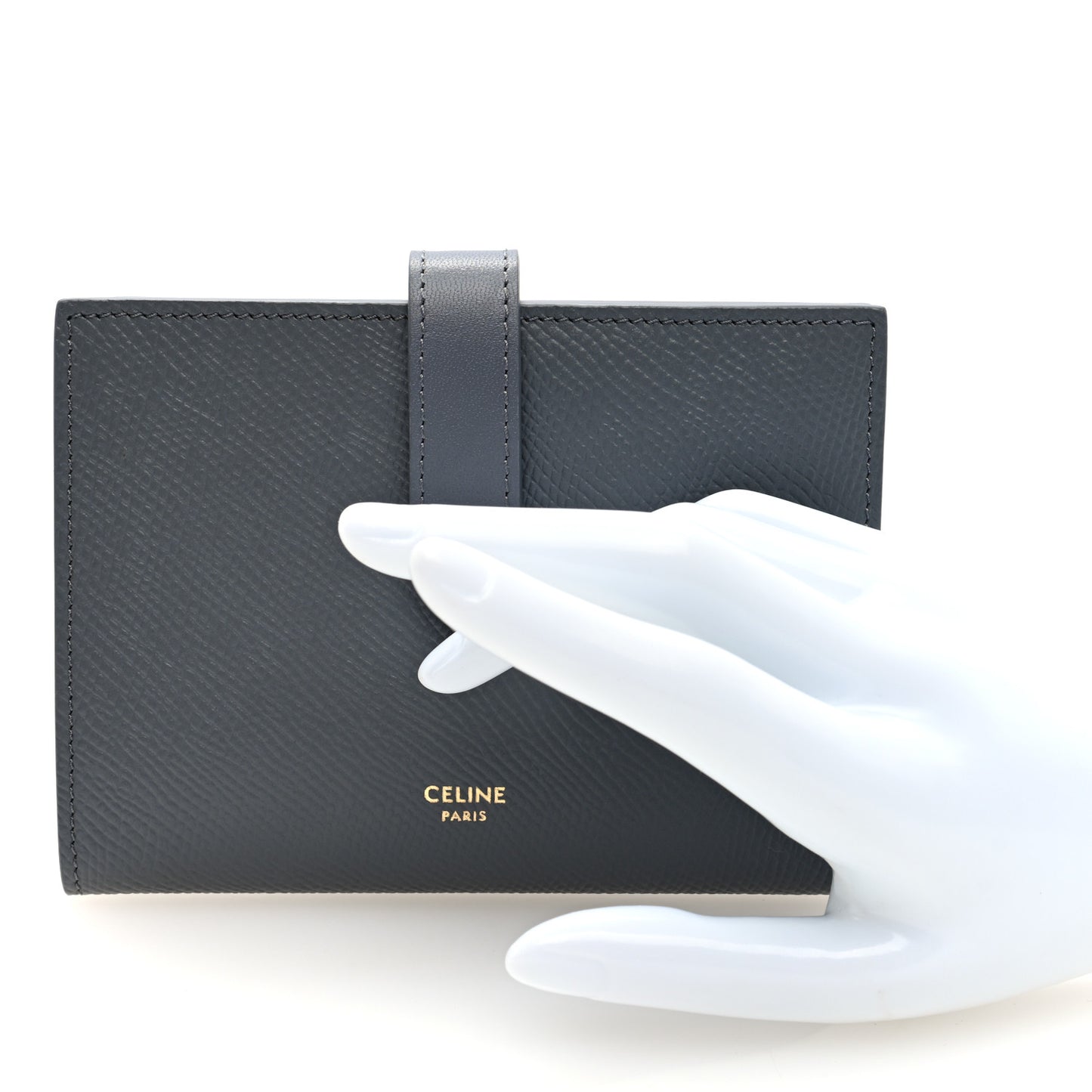 Grained Calfskin Medium Multifunction Strap Wallet Grey