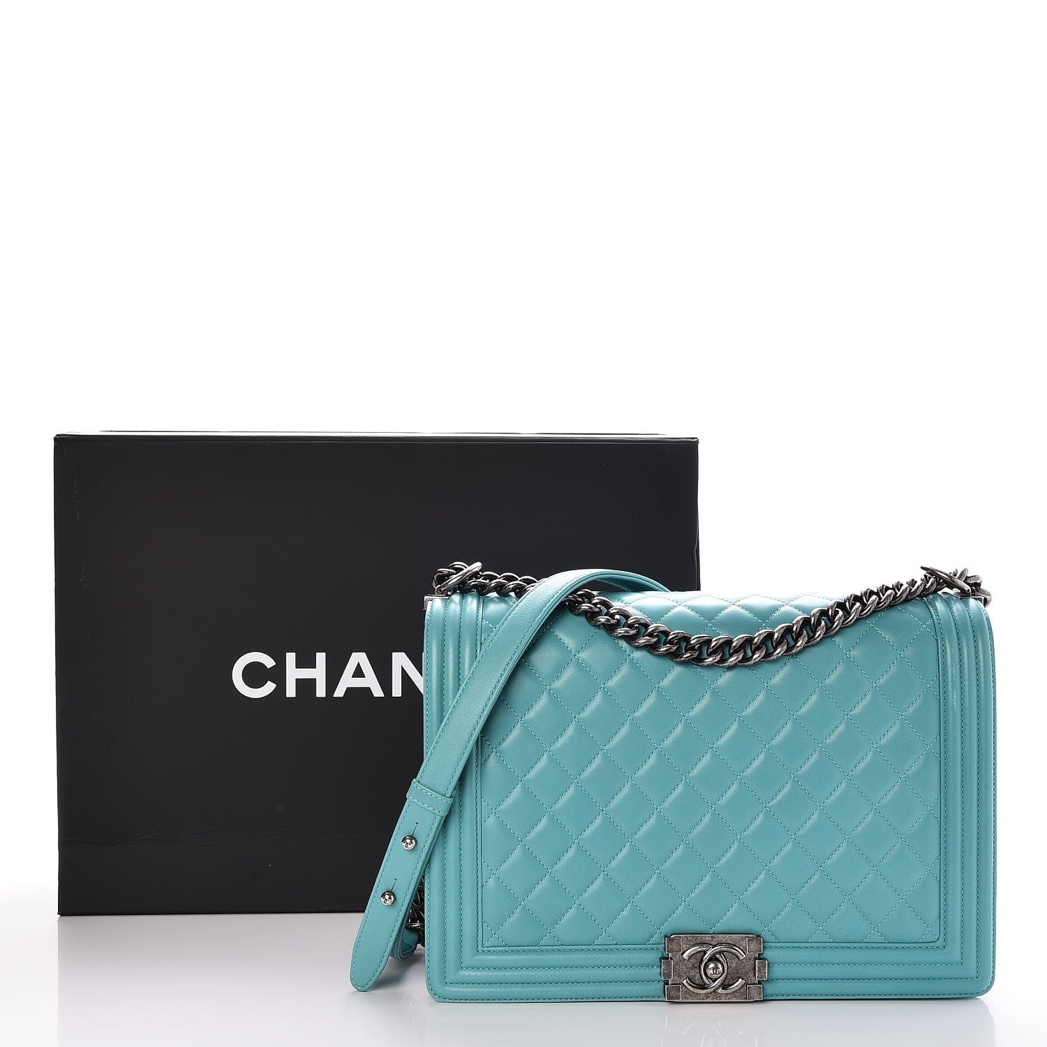 Chanel Lambskin Quilted Large Boy Flap Turquoise 9 of 9