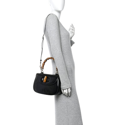 Gucci Skipper Calf Web Medium Bamboo 1947 Top Handle Bag Black 2 of 9
