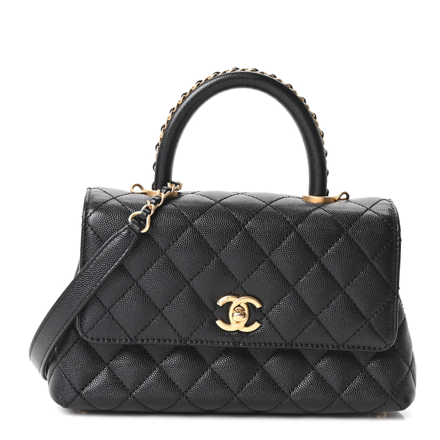 Caviar Quilted Mini Coco Chain Handle Flap Black