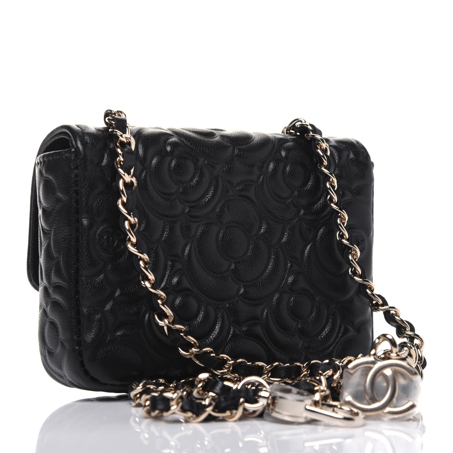 Chanel Lambskin Camellia Embossed Chain Belt Bag Black 3 of 13