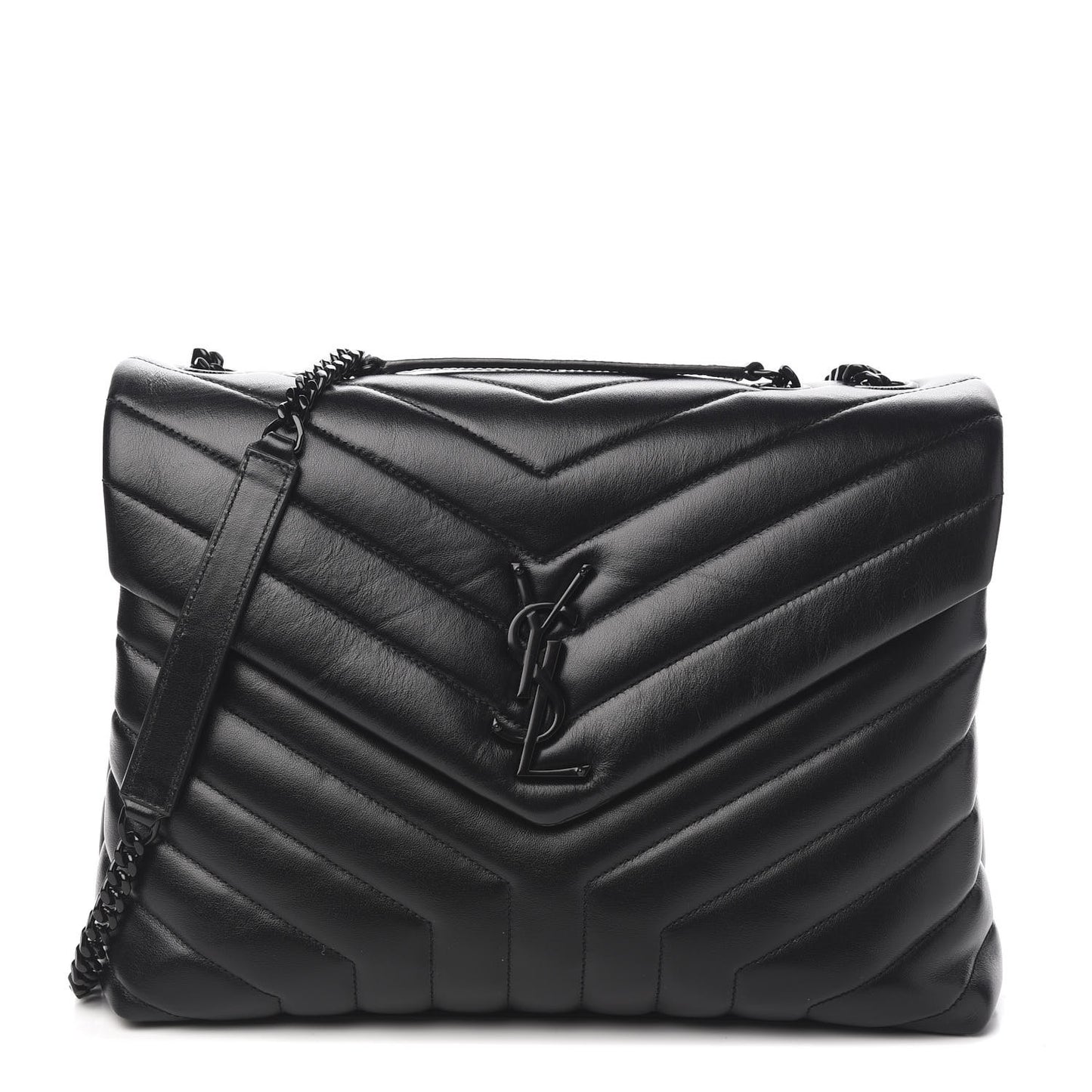 Calfskin Y Quilted Monogram Medium Loulou Chain Satchel Black
