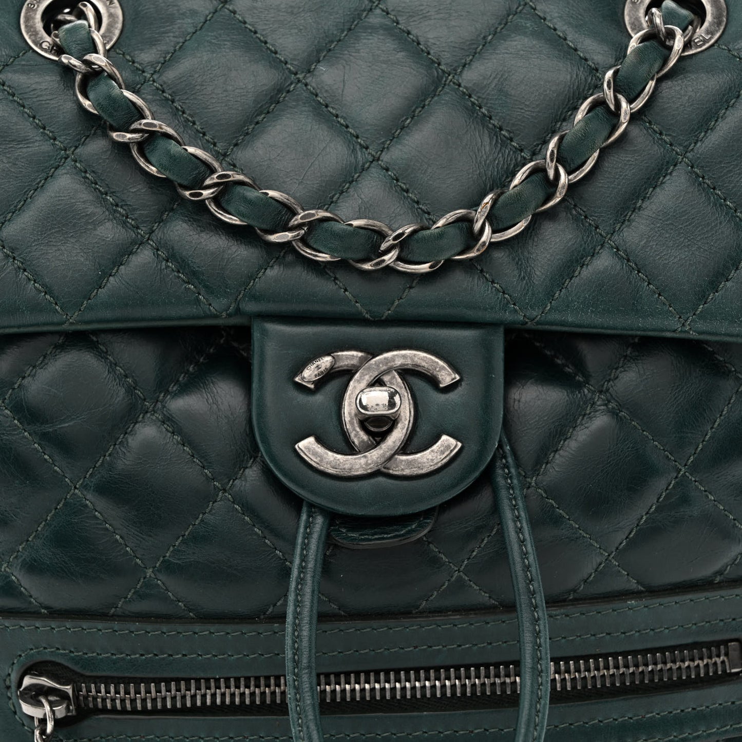 Glazed Calfskin Quilted Small Salzburg Mountain Backpack Dark Green