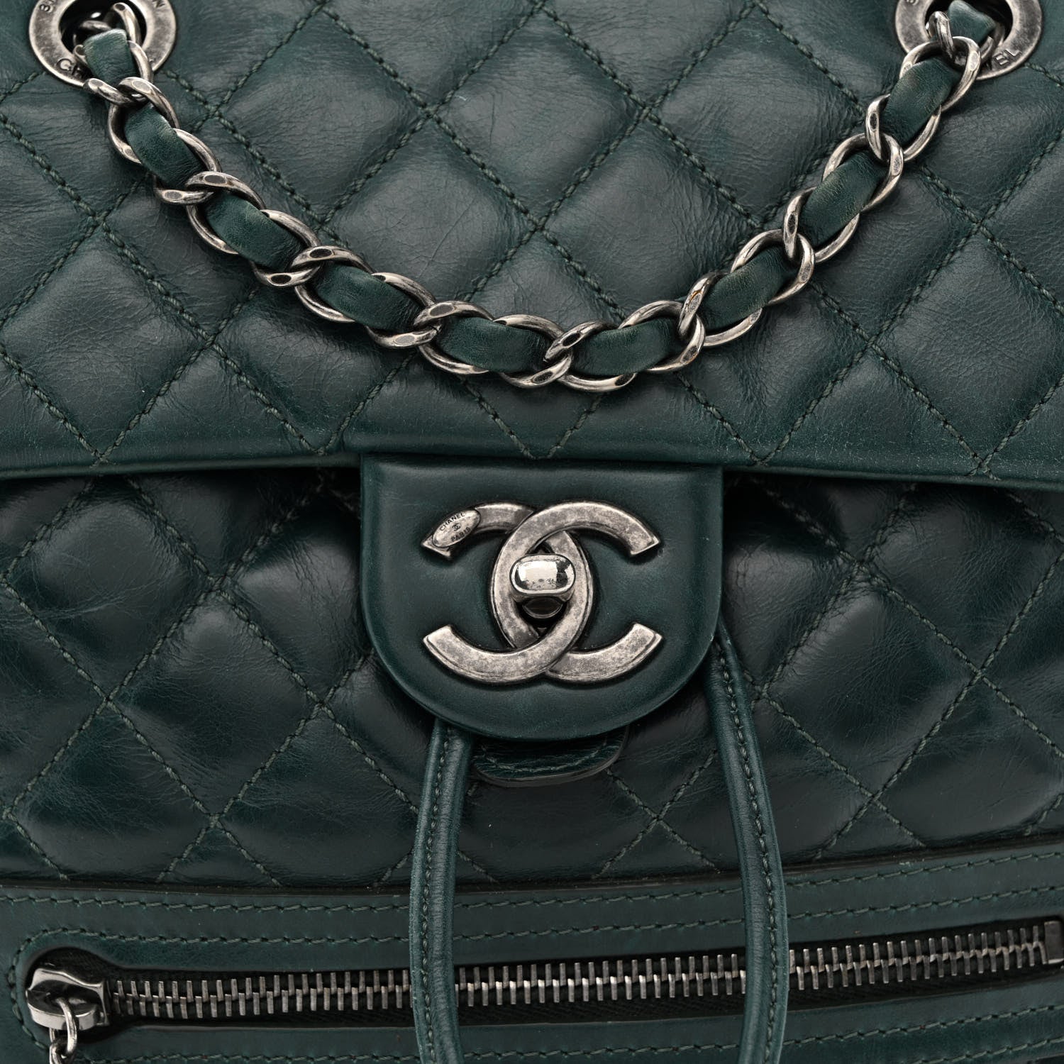 Chanel Glazed Calfskin Quilted Small Salzburg Mountain Backpack Dark Green 8 of 14