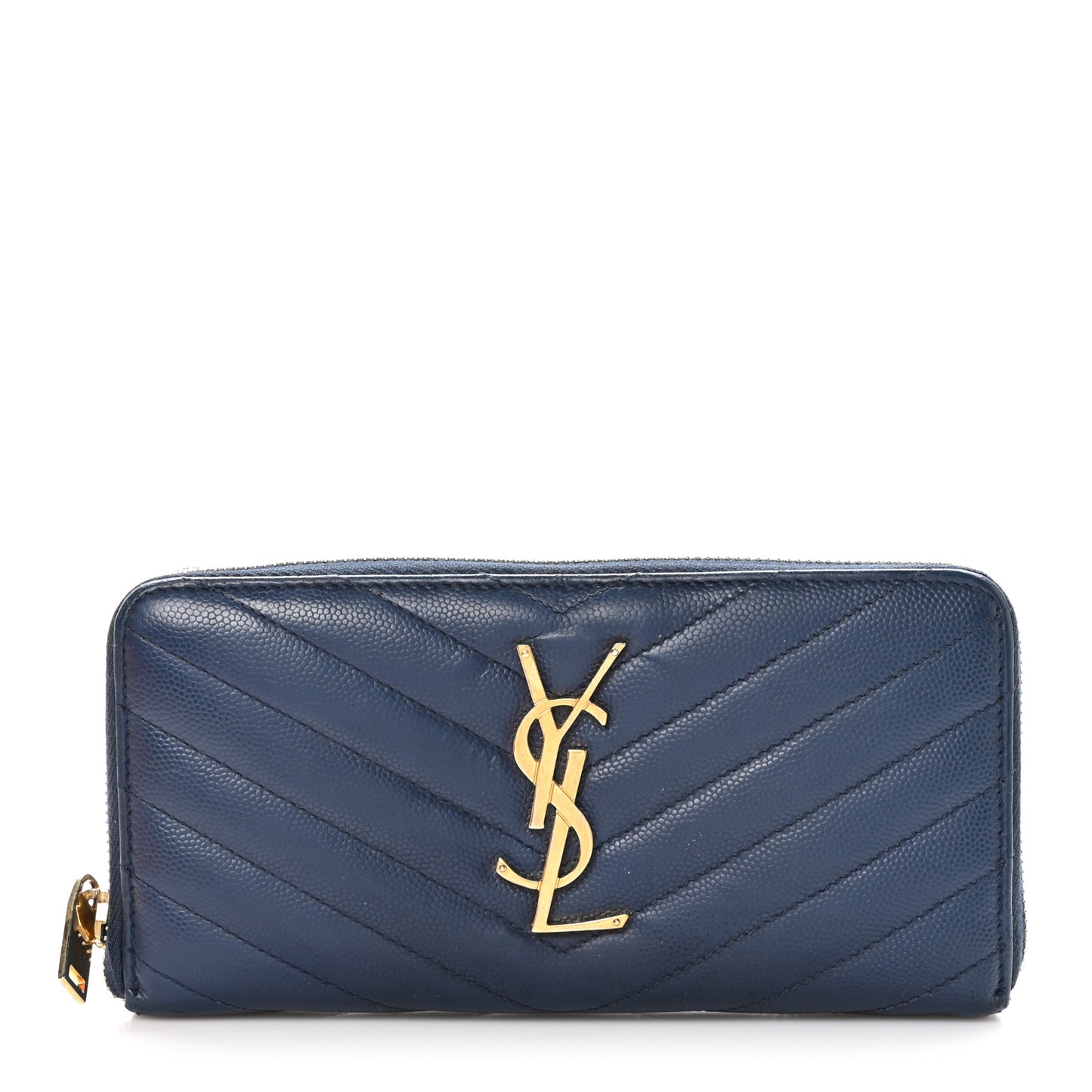 Grain De Poudre Matelasse Chevron Monogram Zip Around Wallet Deep Marine