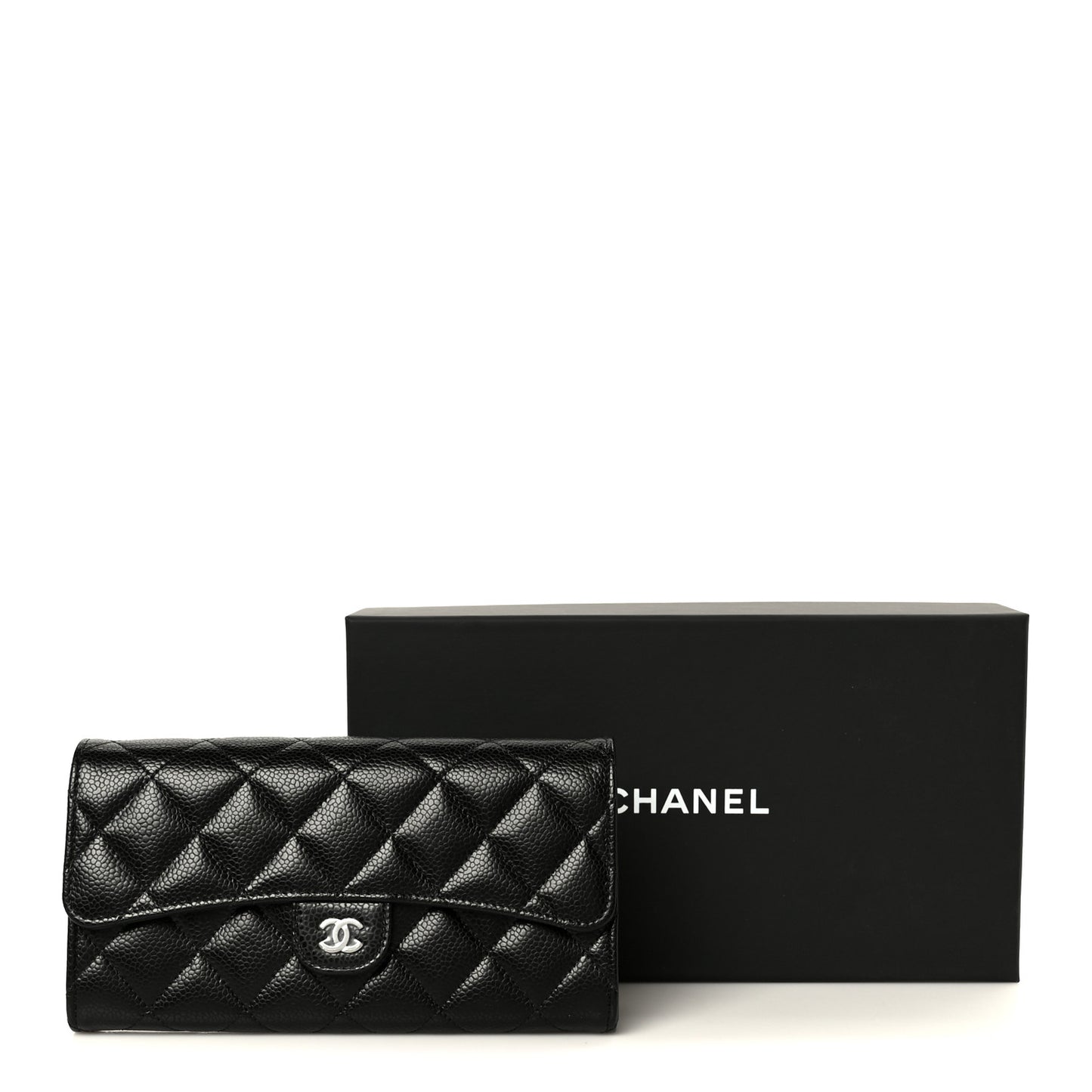 Caviar Quilted Large Gusset Flap Wallet Black