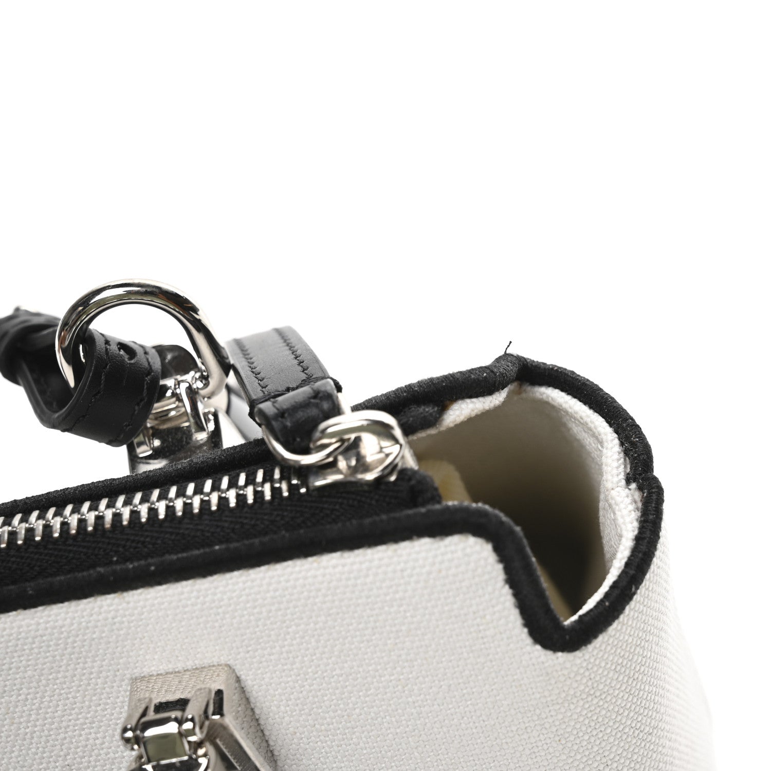 Fendi Canvas Vitello King Plexiglass Logo Embroidered Mini By The Way Top Handle Boston Bag White Rice Black 11 of 11