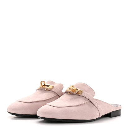 Hermes Suede Goatskin Oz Mules 35.5 Rose Porcelaine 4 of 11