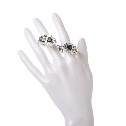 David Yurman Sterling Silver 14K Yellow Gold Garnet Heart Double Cable Cuff Bracelet 6 of 11