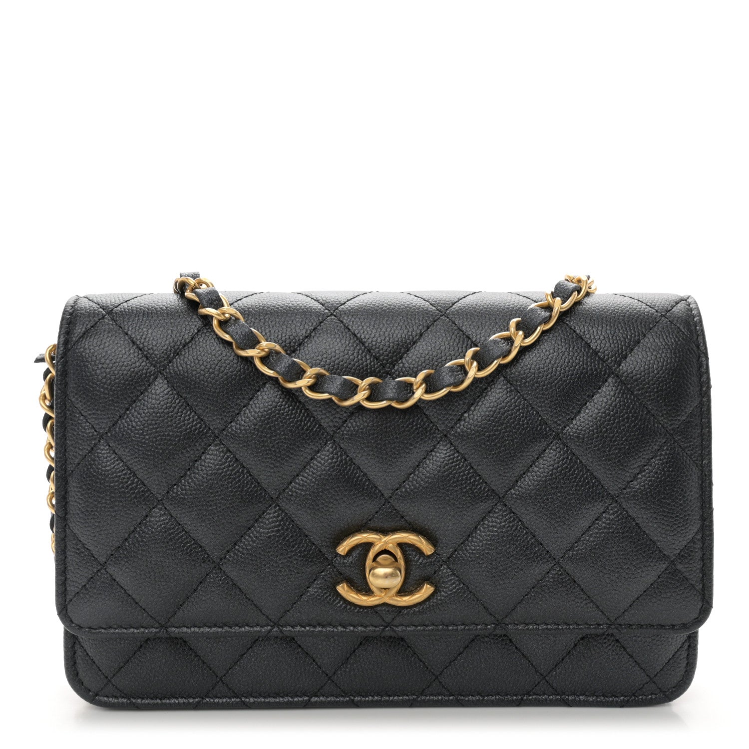 Chanel Pearly Caviar Quilted Fit For You Wallet On Chain WOC Black 1 of 12
