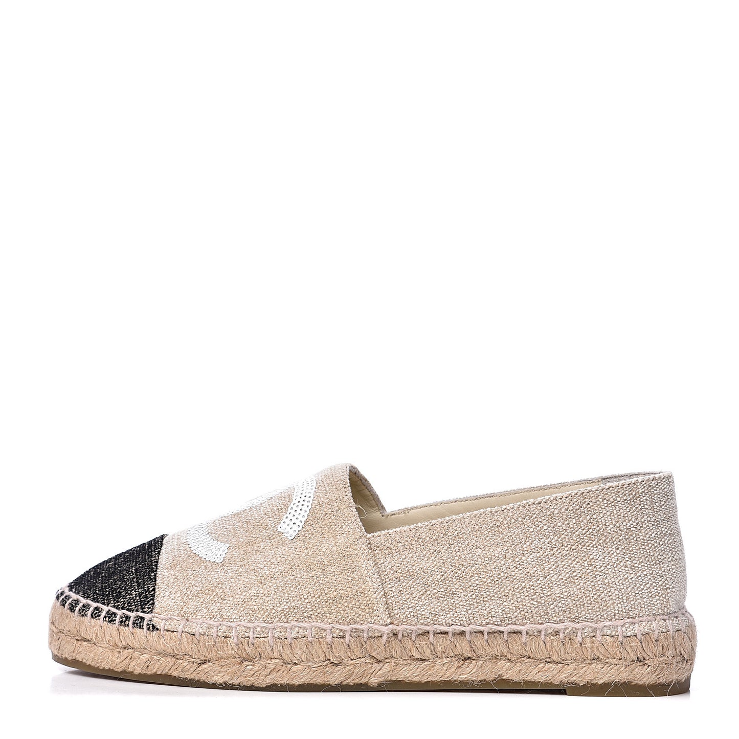 Linen Sequin CC Espadrilles 37 Beige Black