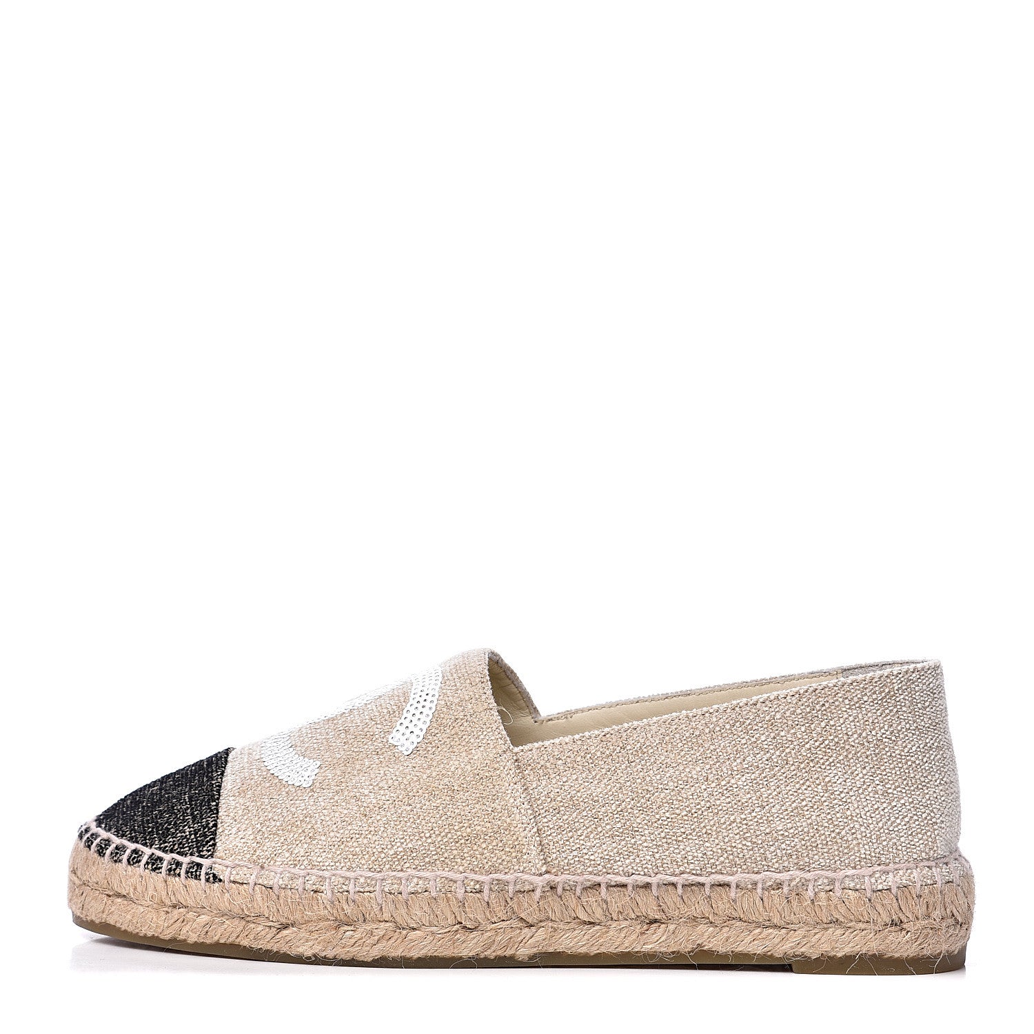 Chanel Linen Sequin CC Espadrilles 37 Beige Black 1 of 11