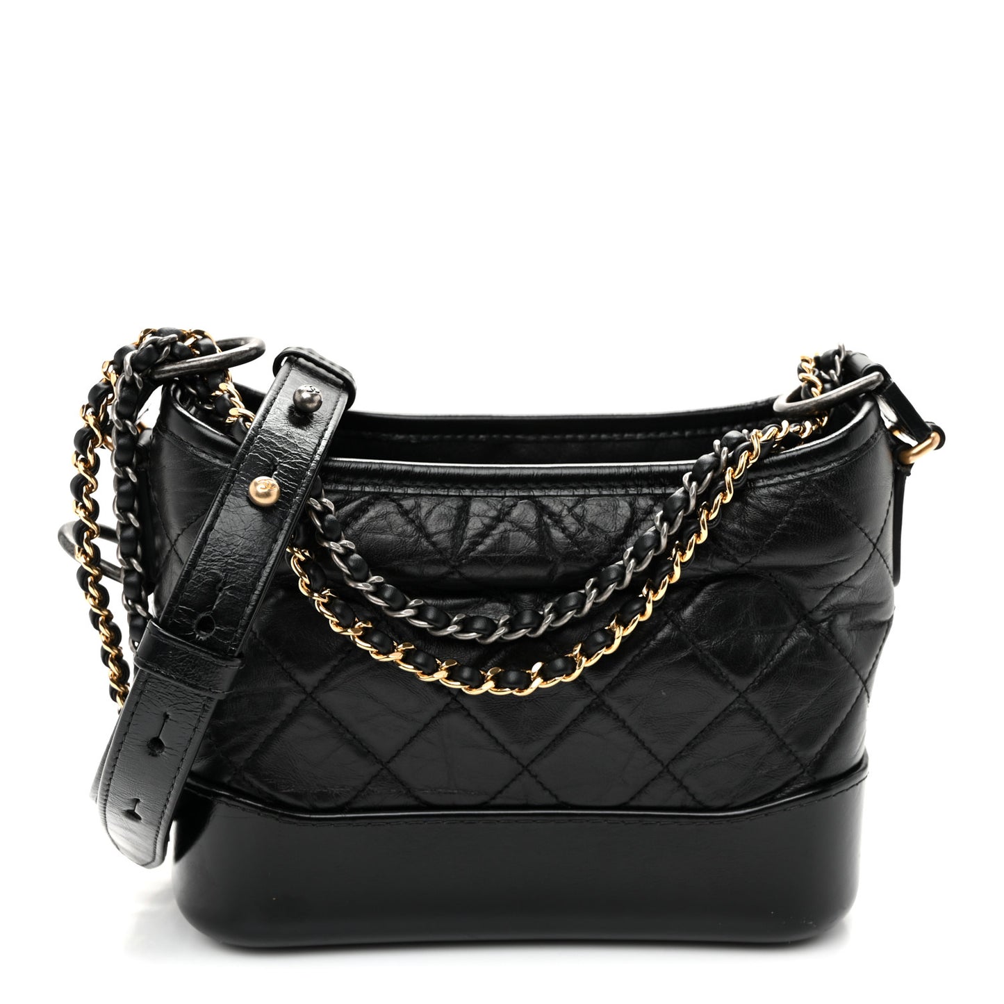 Aged Calfskin Quilted Small Gabrielle Hobo Black
