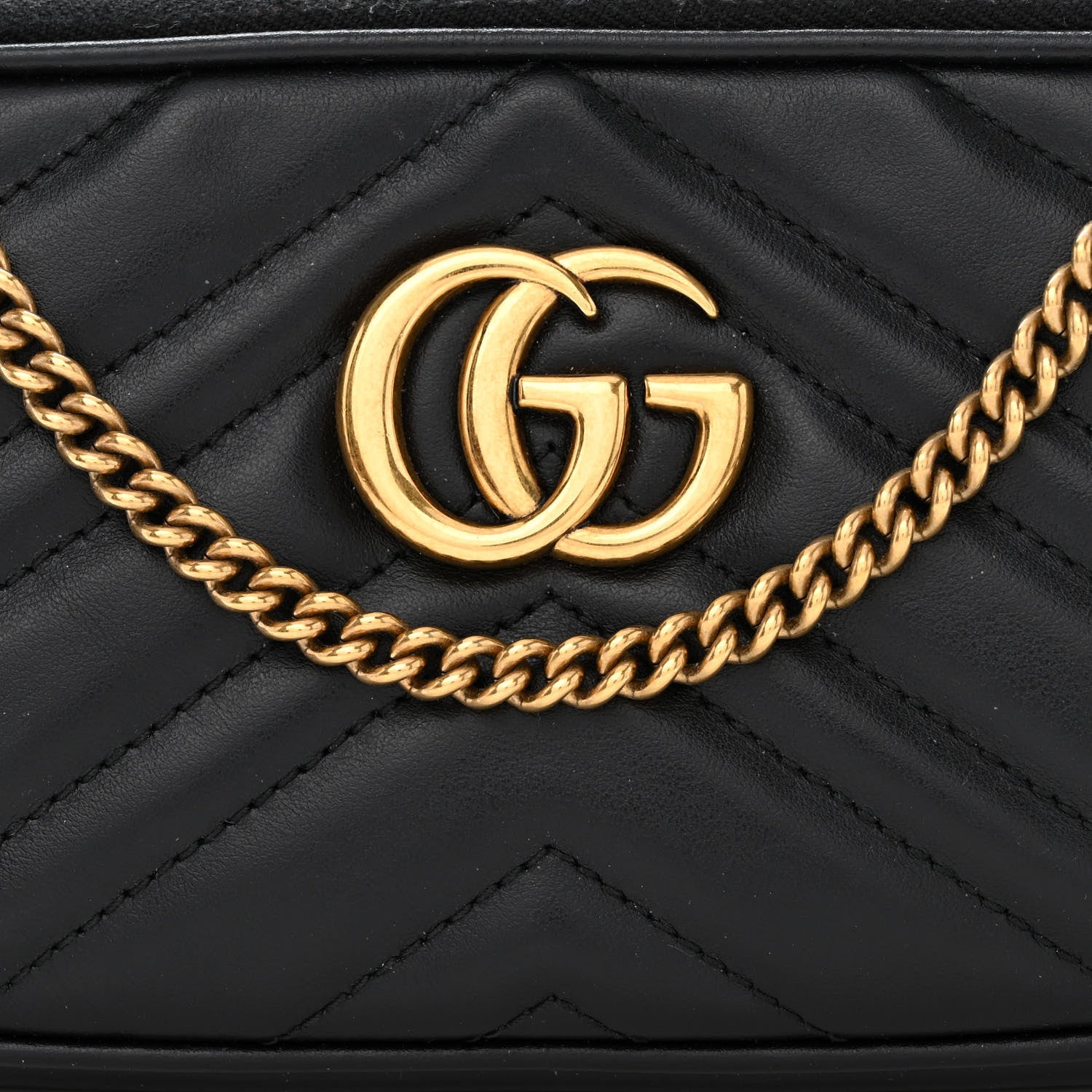 Gucci Calfskin Matelasse Mini GG Marmont Chain Crossbody Bag Black 8 of 12