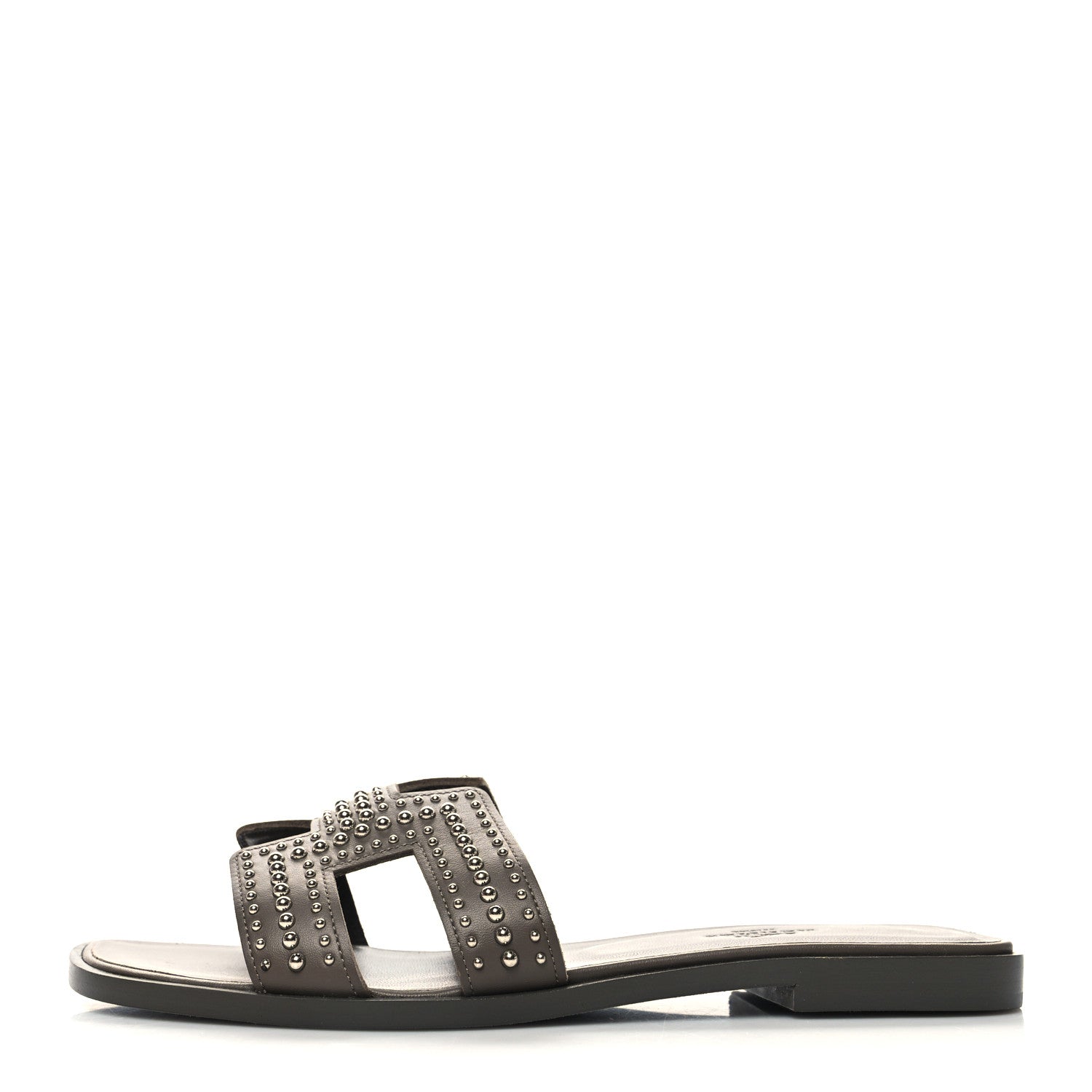 Hermes Calfskin Studded Oran Sandals 36.5 Gris Galet 1 of 10
