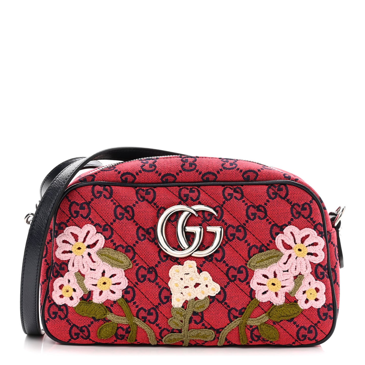 Monogram Multicolor Matelasse Diagonal Floral Embroidered Small GG Marmont Chain Shoulder Bag Red Blue Multicolor