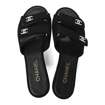Chanel Suede Kidskin Velcro Crystal CC Mules 39 Black 2 of 9