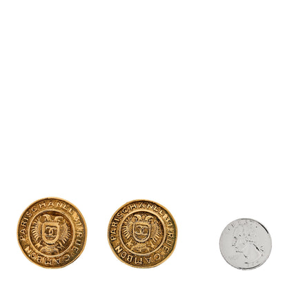 Chanel Metal CC Round Shield Clip On Earrings Gold 2 of 4