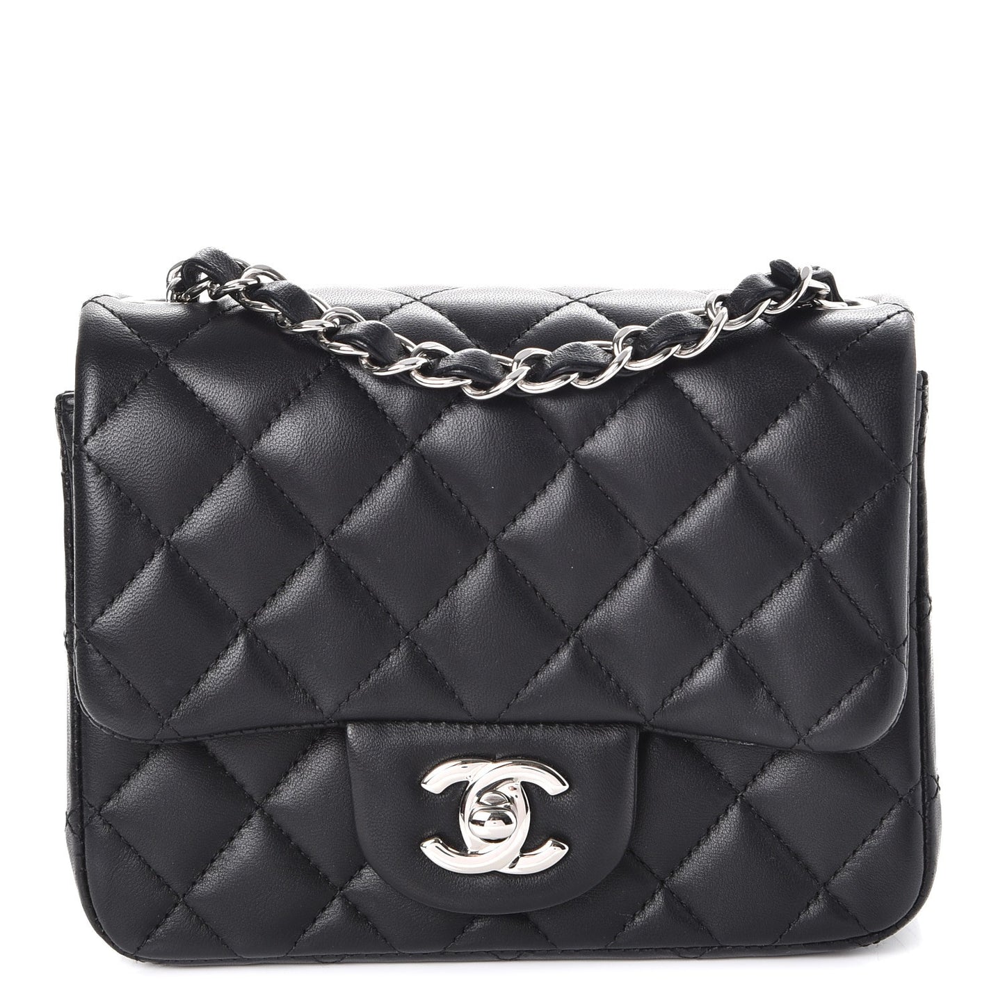 Lambskin Quilted Mini Square Flap Black
