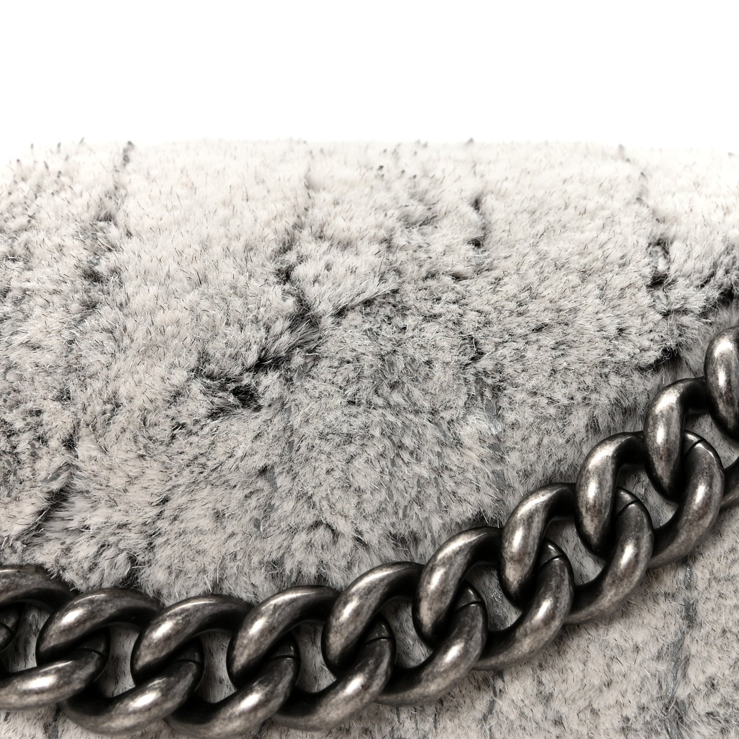 Fur Calfskin Medium Boy Flap White Silver