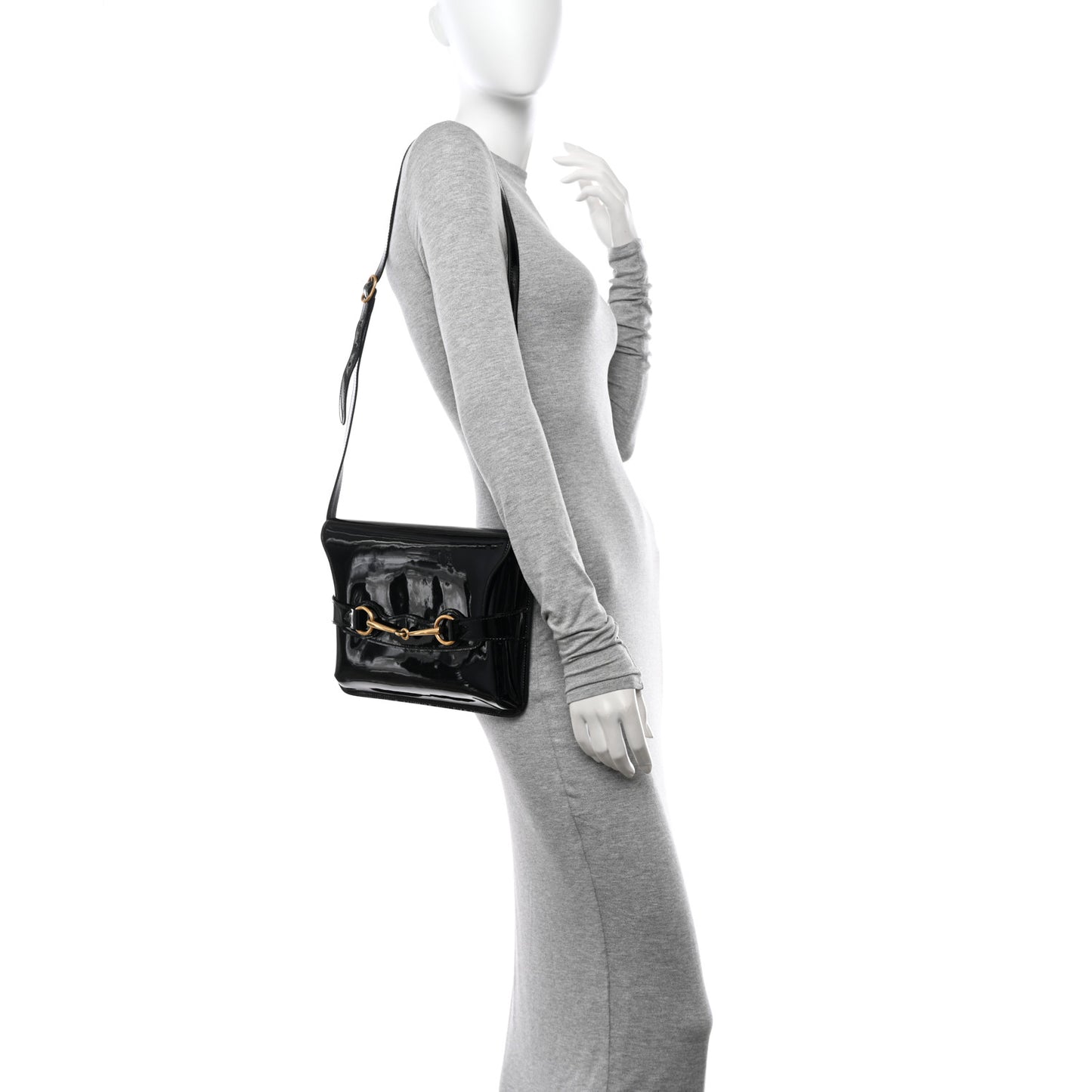Patent Large Bright Bit Shoulder Bag Black