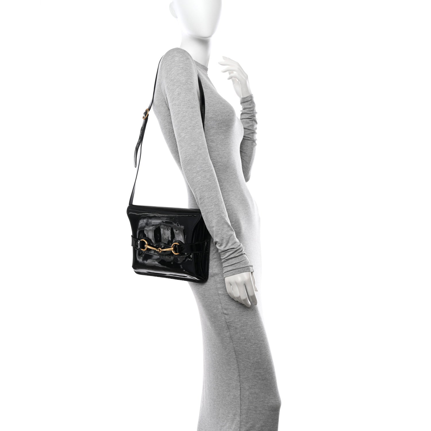 Gucci Patent Large Bright Bit Shoulder Bag Black 2 of 13
