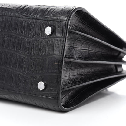 Saint Laurent Calfskin Crocodile Embossed Small Sac De Jour Black 7 of 12