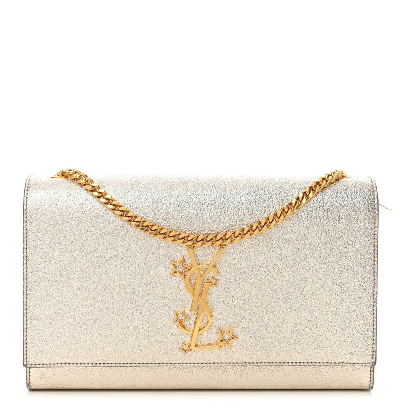 Metallic Calfskin  Star Studded Monogram Wallet on Chain Pale Gold