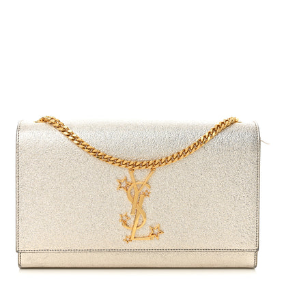 Saint Laurent Metallic Calfskin  Star Studded Monogram Wallet on Chain Pale Gold 1 of 13