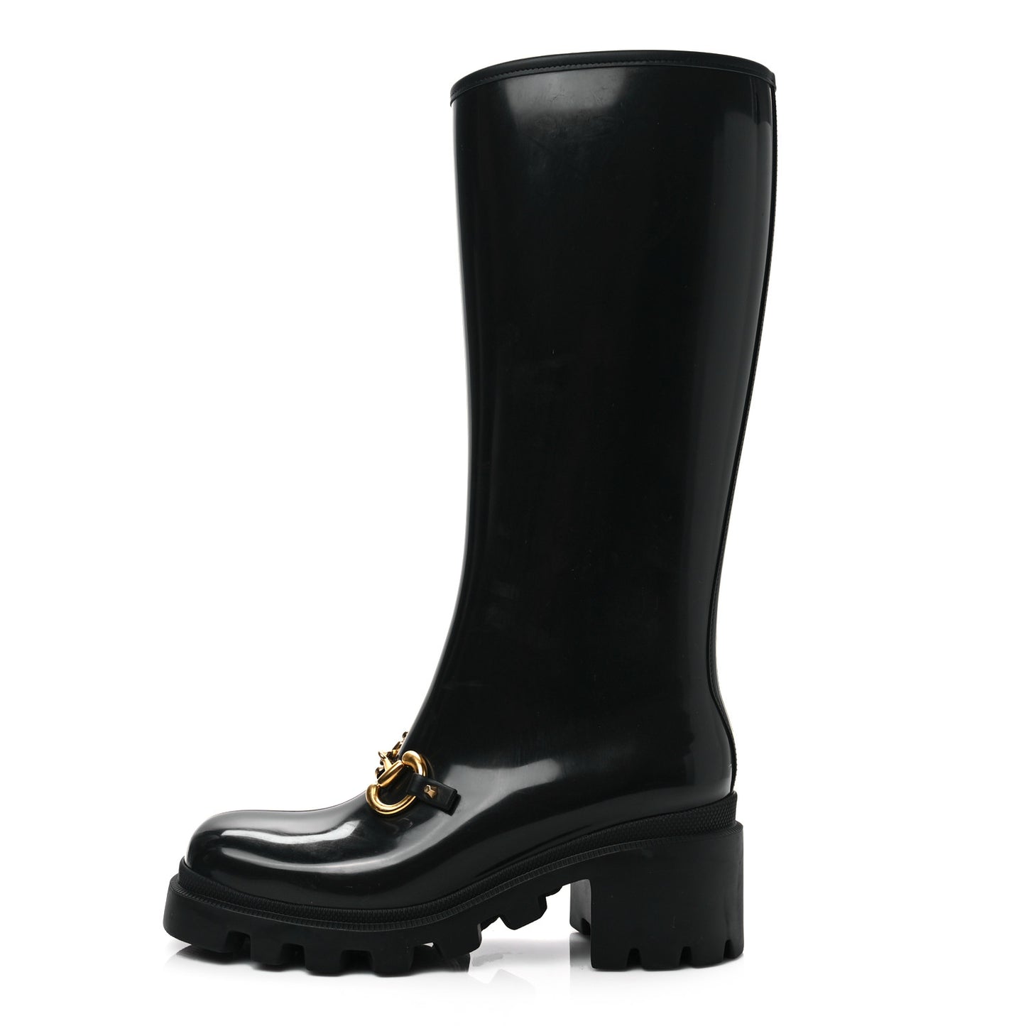 Rubber Horsebit Knee High Boots 40 Black