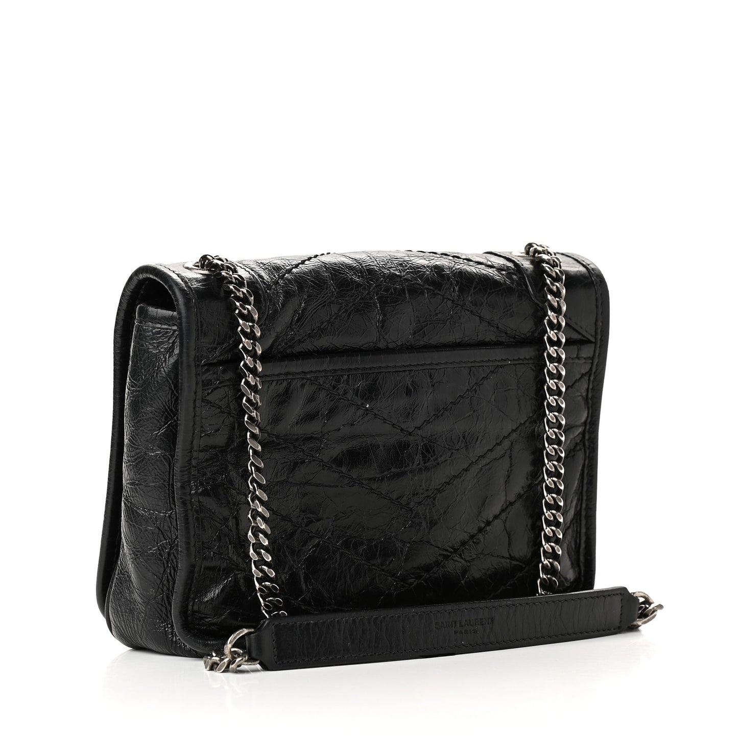 Crinkled Calfskin Matelasse Monogram Niki Chain Wallet Black