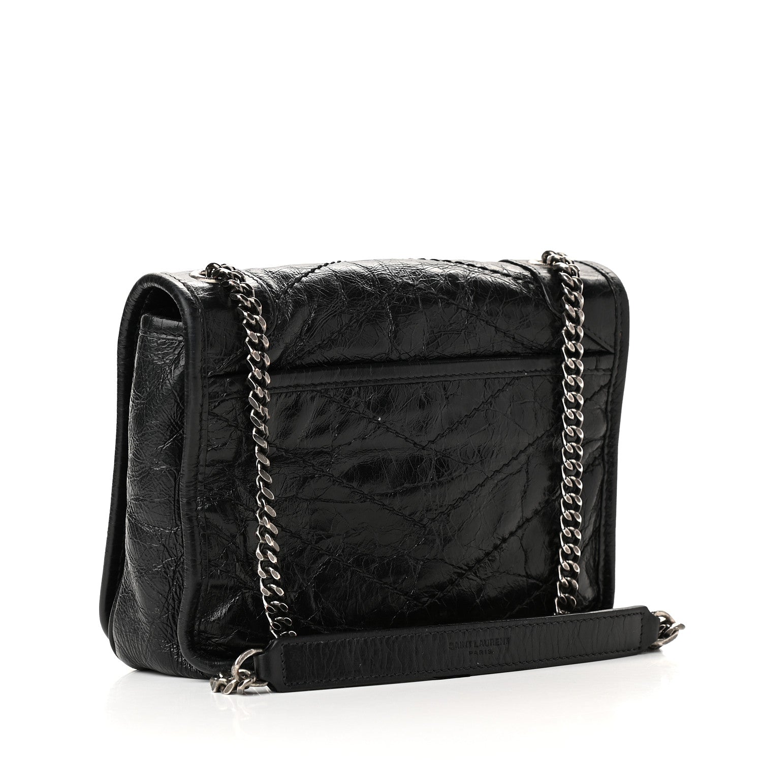 Saint Laurent Crinkled Calfskin Matelasse Monogram Niki Chain Wallet Black 3 of 13