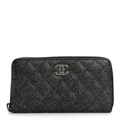 Chanel Glittered Calfskin Quilted Large Gusset Zip Wallet Black 1 of 12