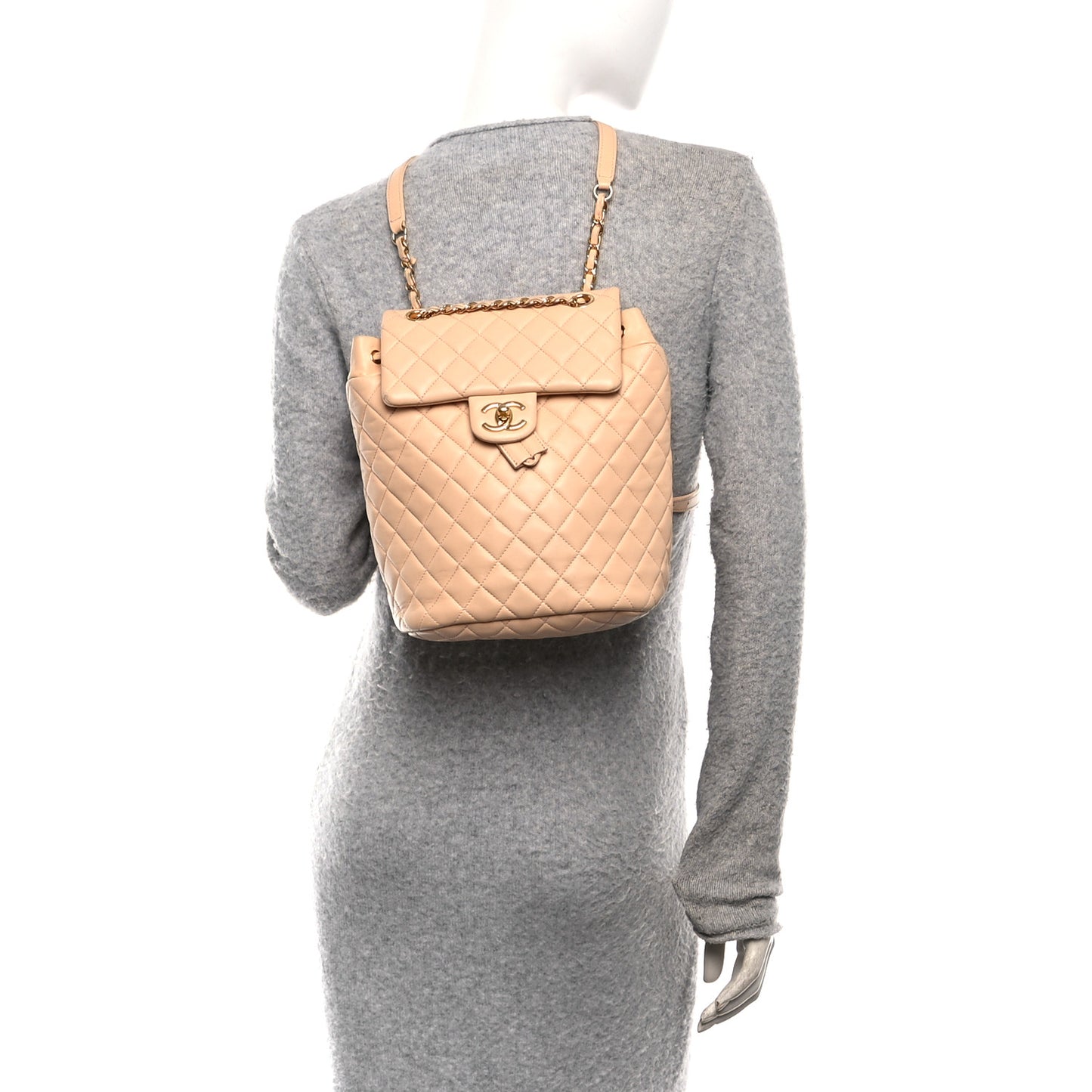 Calfskin Quilted Small Urban Spirit Backpack Beige