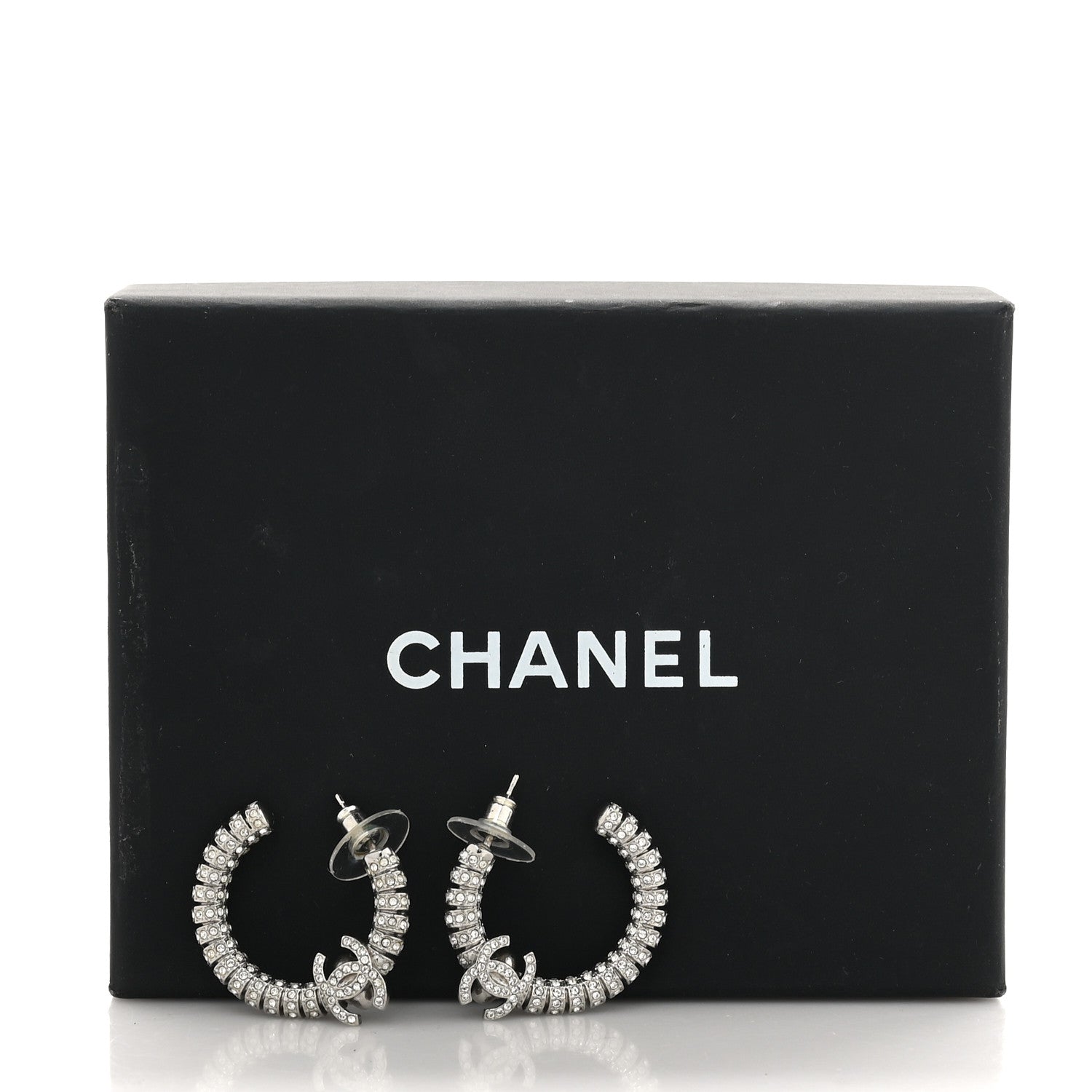 Chanel Crystal CC Hoop Earrings Silver 5 of 5