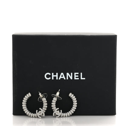 Chanel Crystal CC Hoop Earrings Silver 5 of 5
