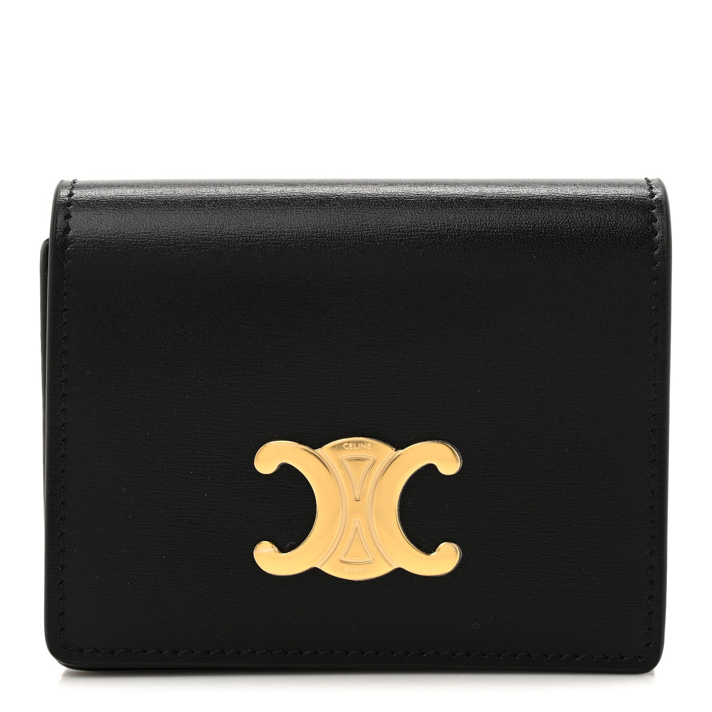 Shiny Calfskin Triomphe Busincess Card Holder Black