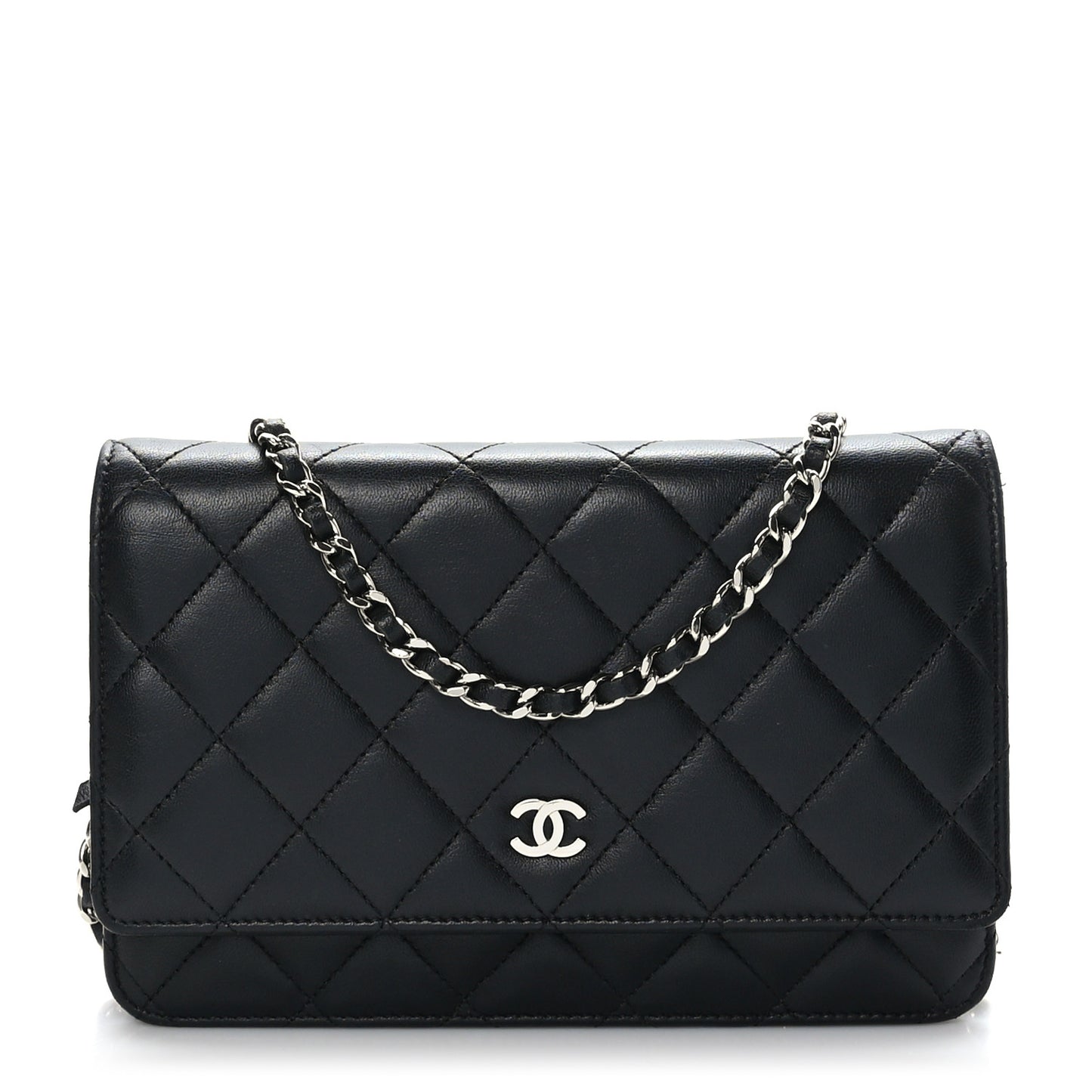 Lambskin Quilted Wallet On Chain WOC Black