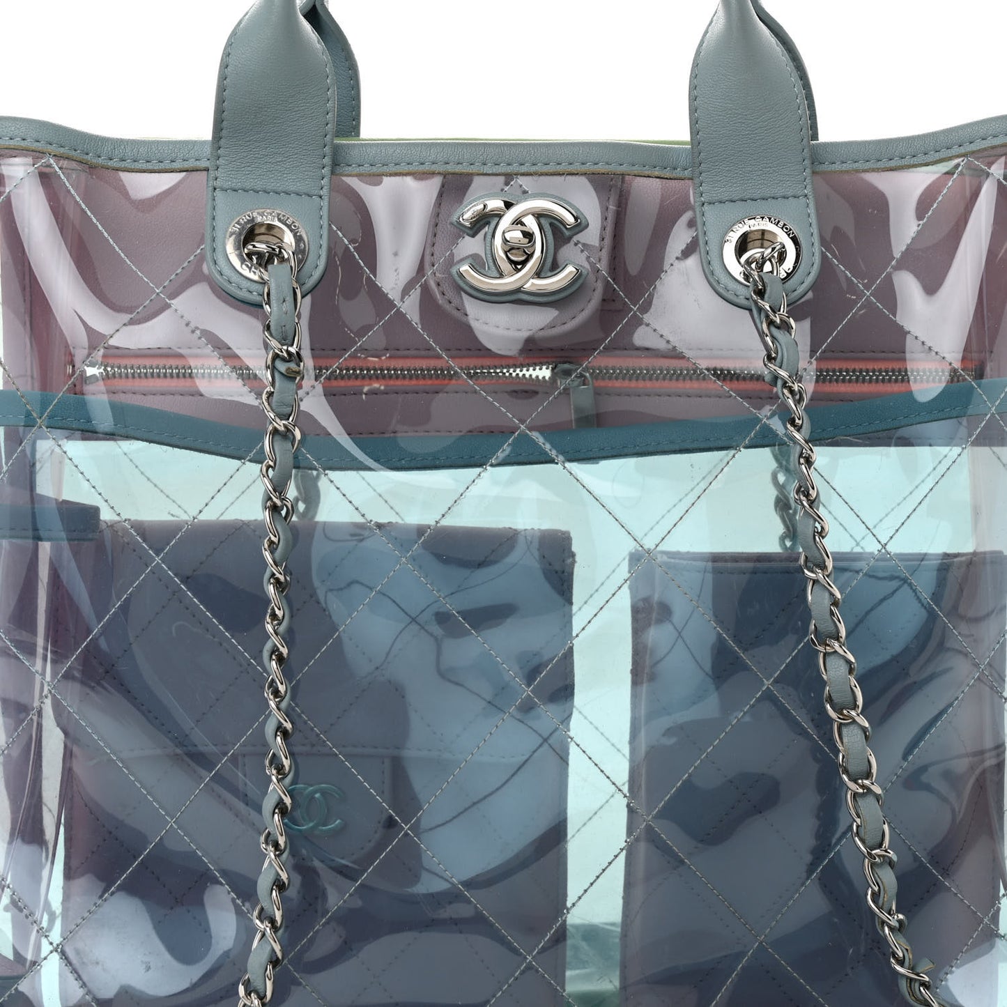 Lambskin PVC Quilted Medium Coco Splash Shopping Bag Blue Green Pink
