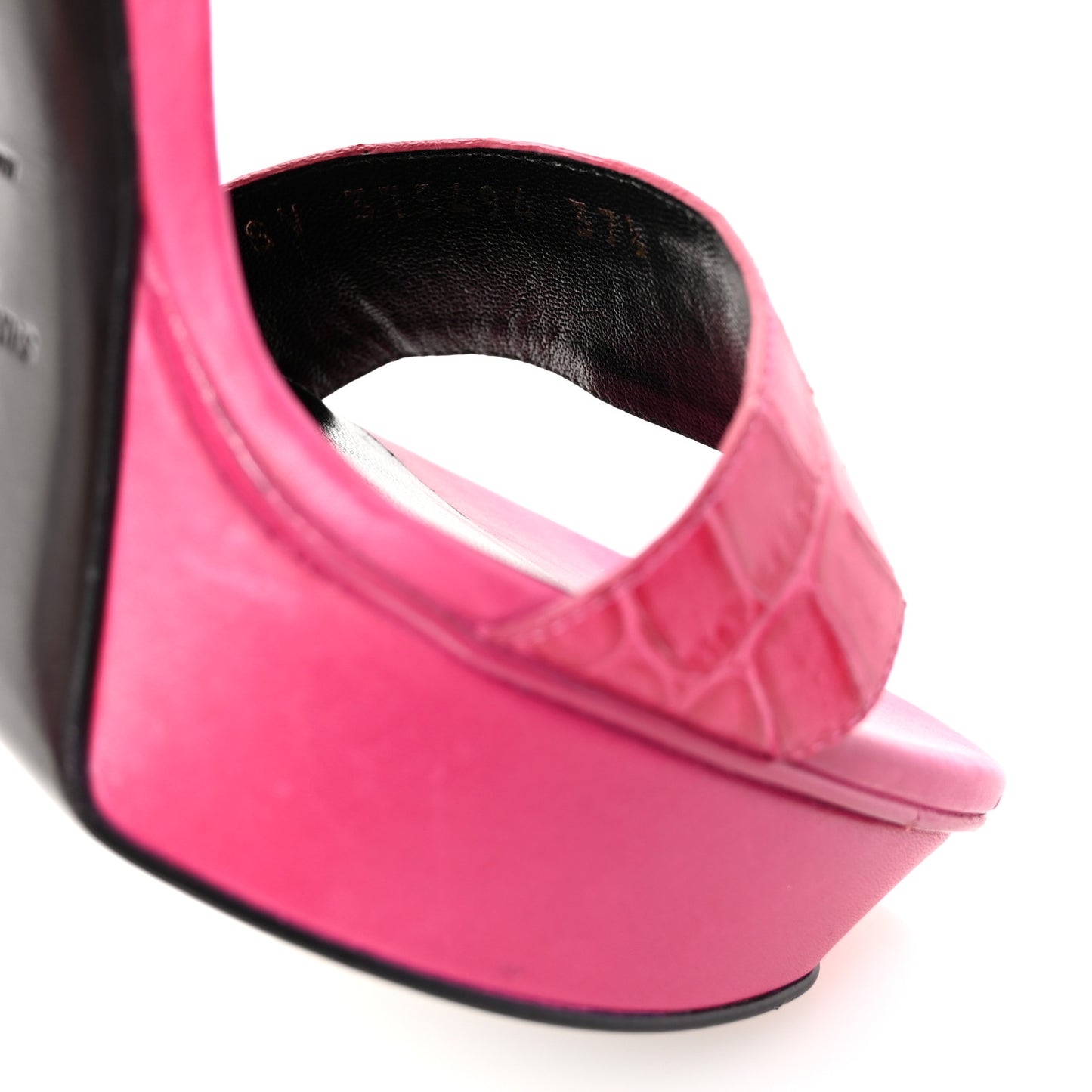 Calfskin Crocodile Embossed 80 Platform Ankle Strap Sandals 37.5 Bubblegum