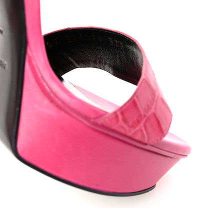 Saint Laurent Calfskin Crocodile Embossed 80 Platform Ankle Strap Sandals 37.5 Bubblegum 9 of 9